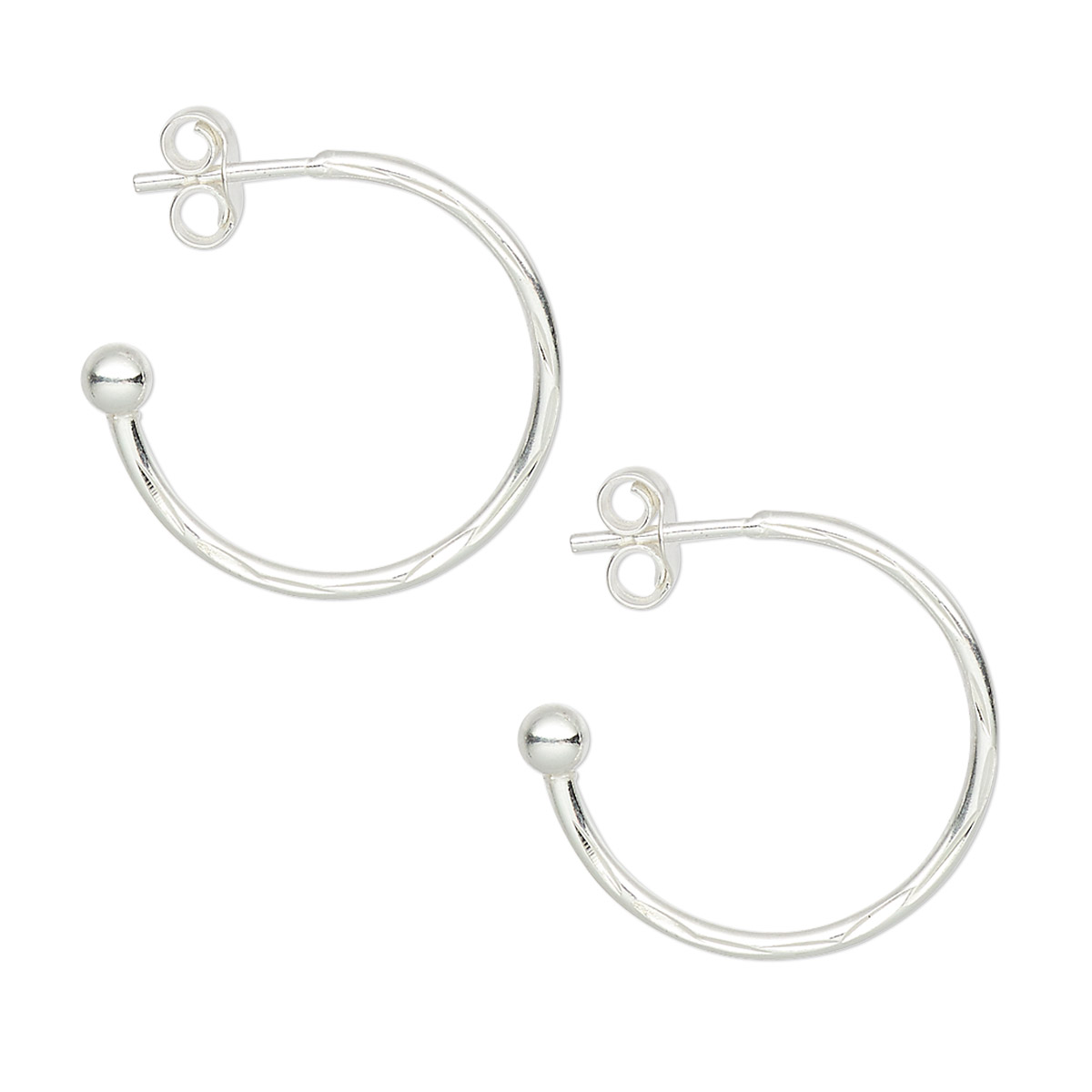 Earring, sterling silver, 18x1.5mm diamond-cut hoop with 3mm ball. Sold ...