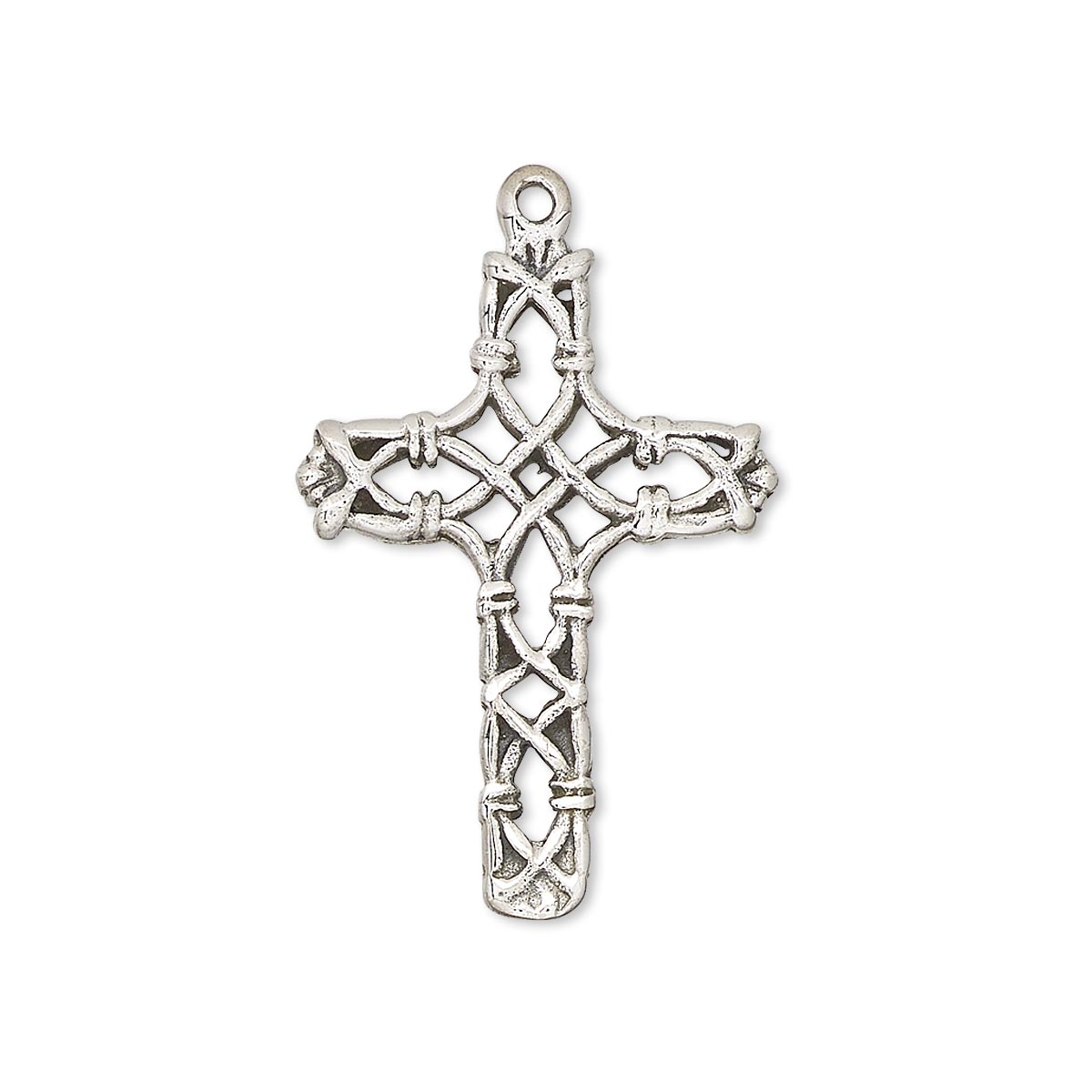 Drop, antiqued sterling silver, 27x19mm cross with vine design. Sold ...