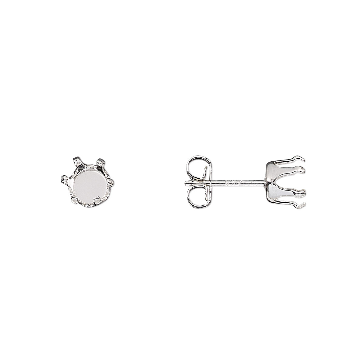 Earstud, Snap-Tite®, sterling silver, 5mm 6-prong round setting. Sold ...