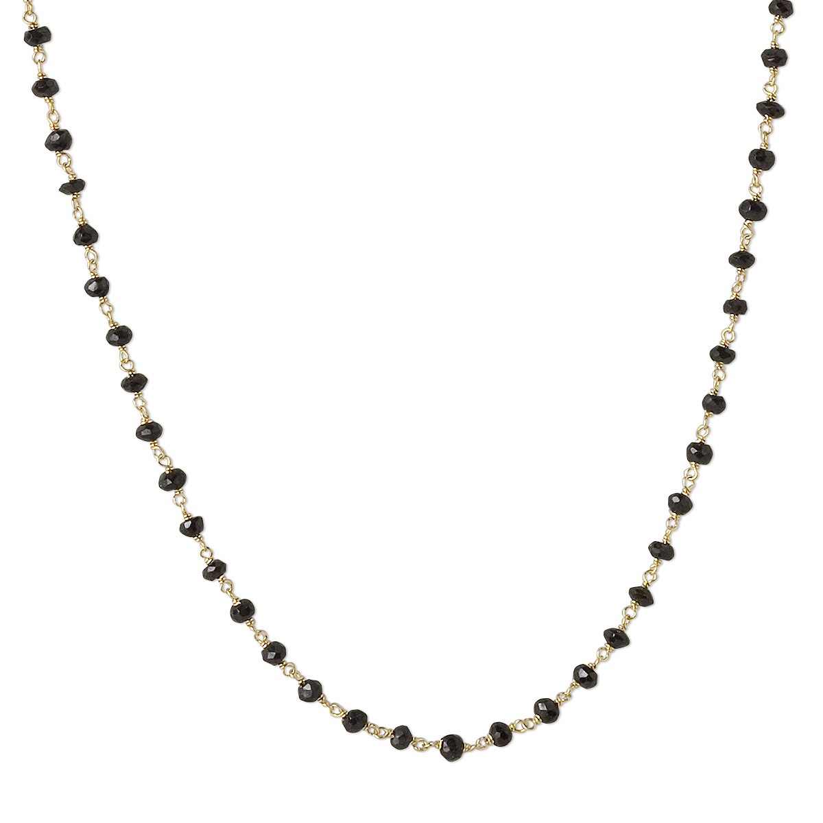 Necklace, black spinel (natural) and gold-finished sterling silver, 3.5 ...