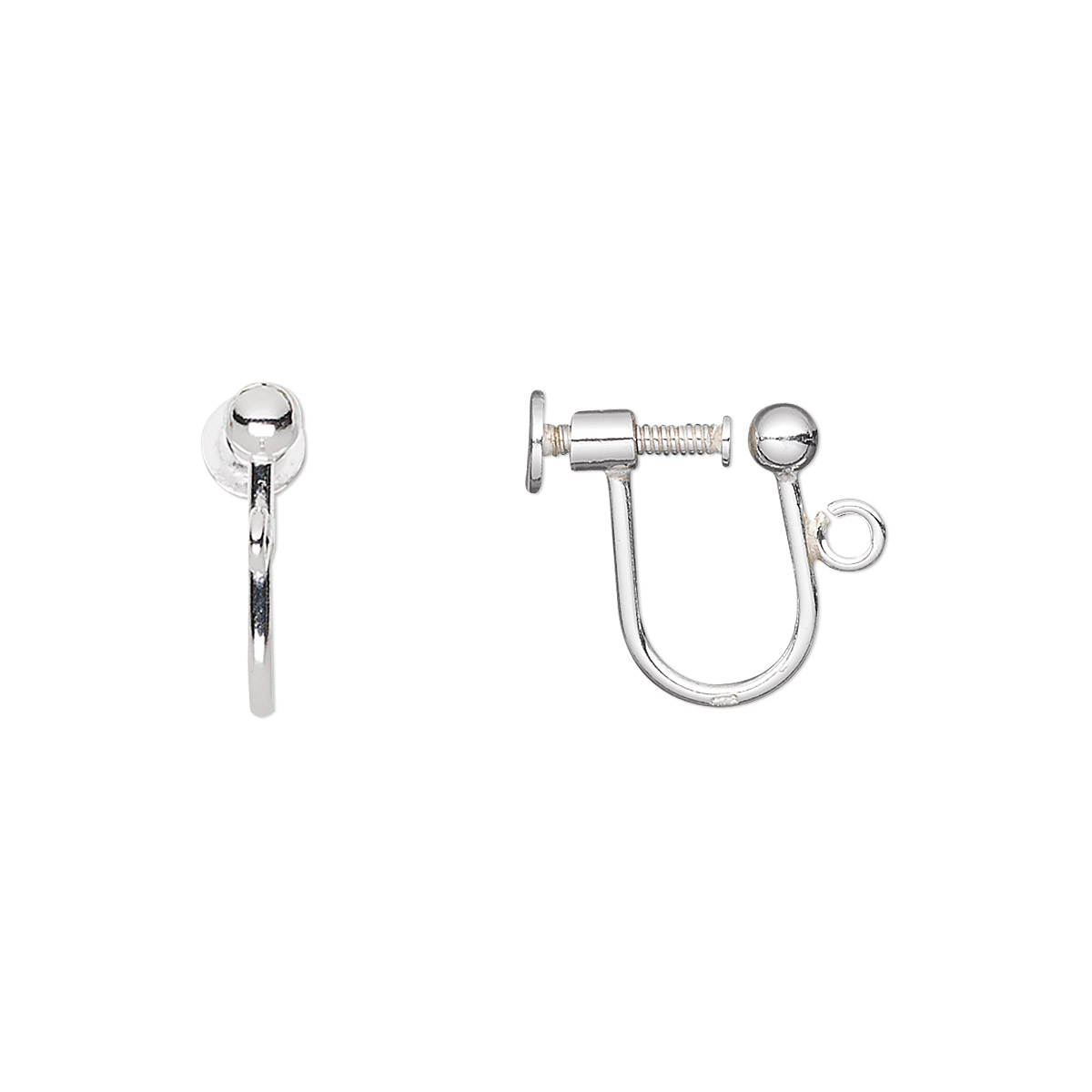 Earring, sterling silver, 13mm screwback with open loop. Sold per pair ...