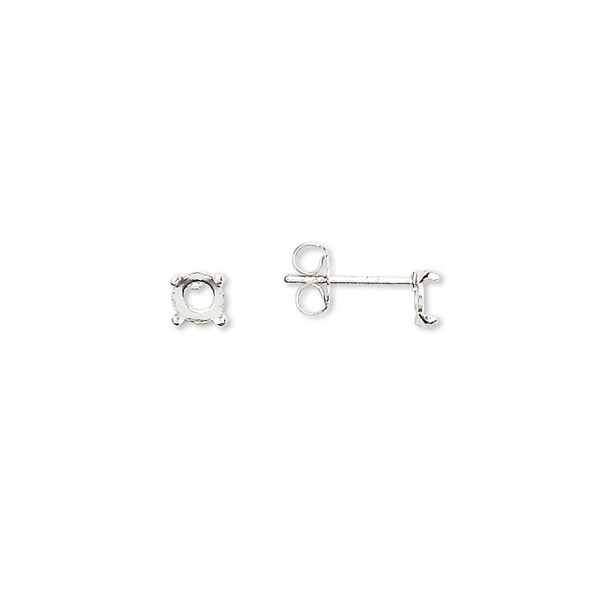 Earstud, Cab-Tite™, sterling silver, 4mm 4-prong round setting. Sold ...