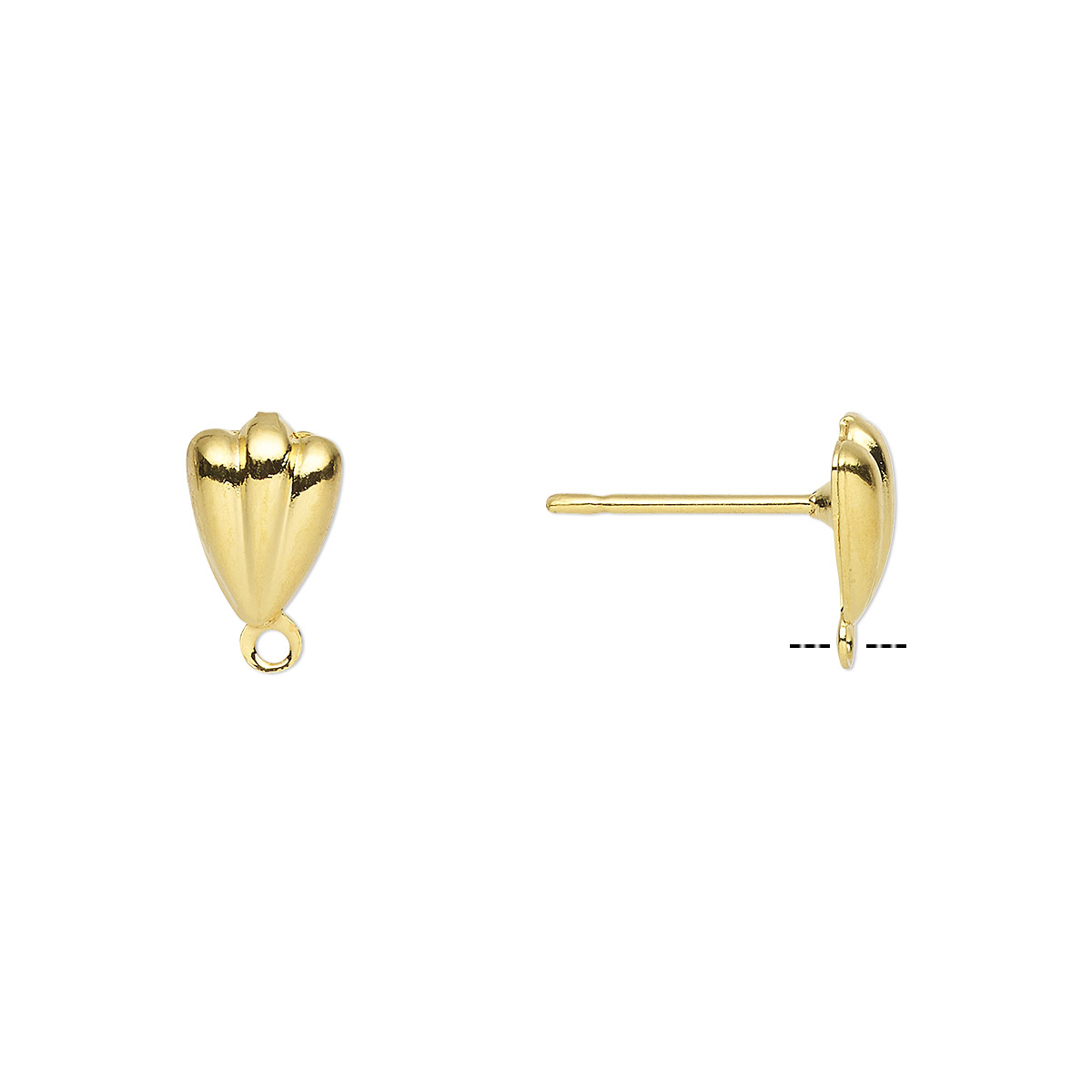 Earstud, gold-plated brass and stainless steel, 8x5mm hollow fancy ...