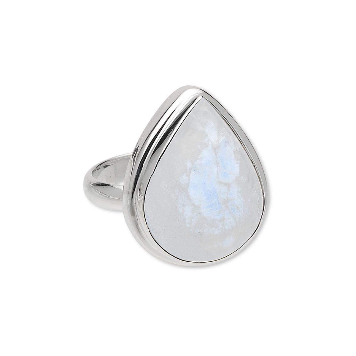 Ring, sterling silver and rainbow moonstone (natural), 20x14mm teardrop ...