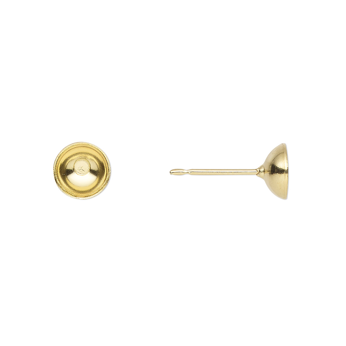 Earstud, gold-plated stainless steel, 6mm cup, fits 6-8mm bead. Sold ...