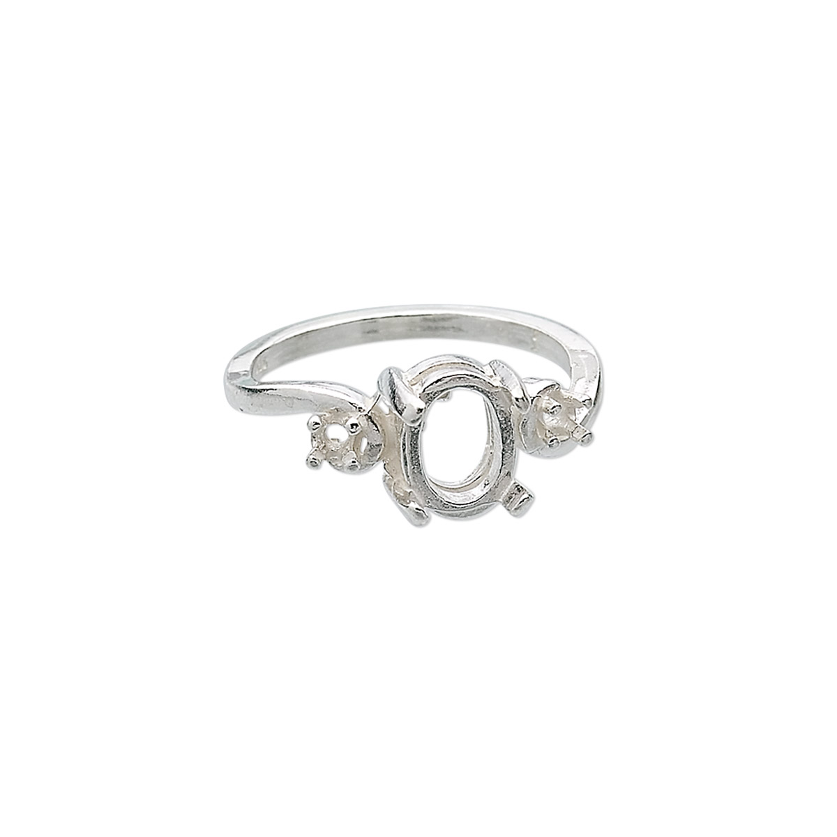 Ring, sterling silver, (2) 2.5mm 4-prong round settings and (1) 8x6mm 4 ...