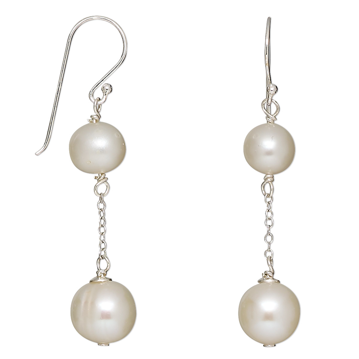 Earring, cultured freshwater pearl (bleached) and sterling silver ...