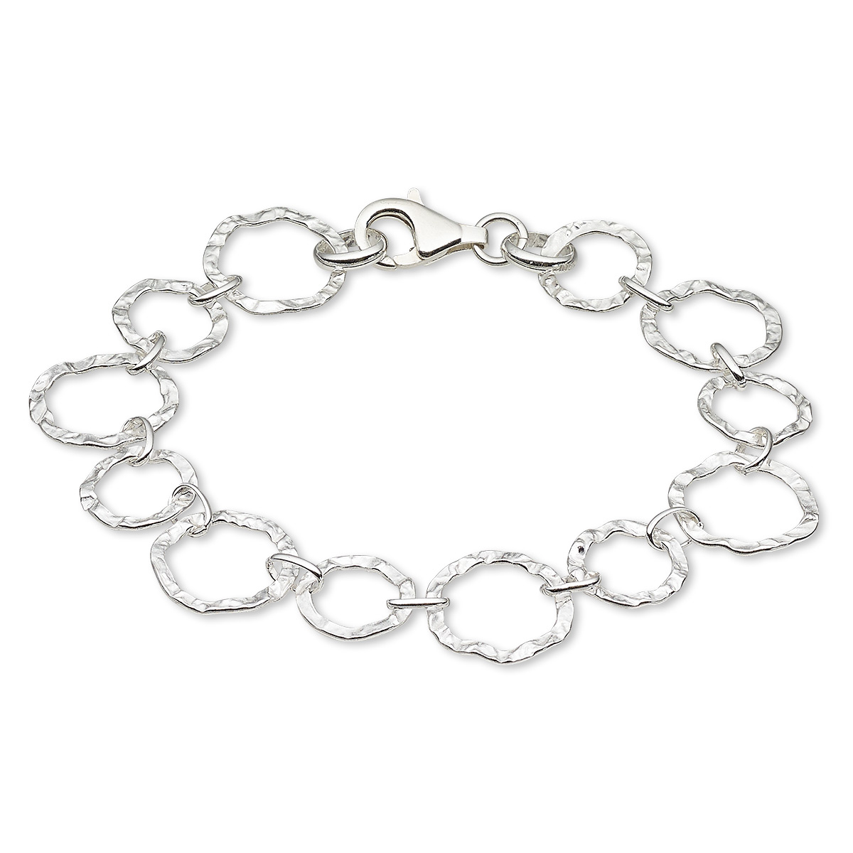 Bracelet, sterling silver, 11mm and 14mm hammered flat round, 7 inches ...