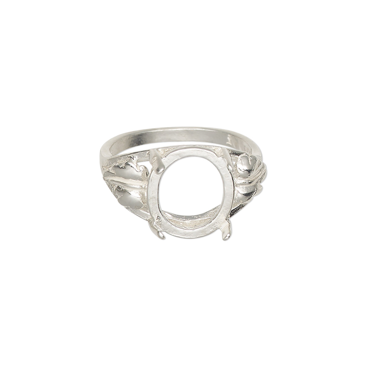 Ring, Sure-Set™, sterling silver, two-leaf band with 12x10mm 4-prong ...
