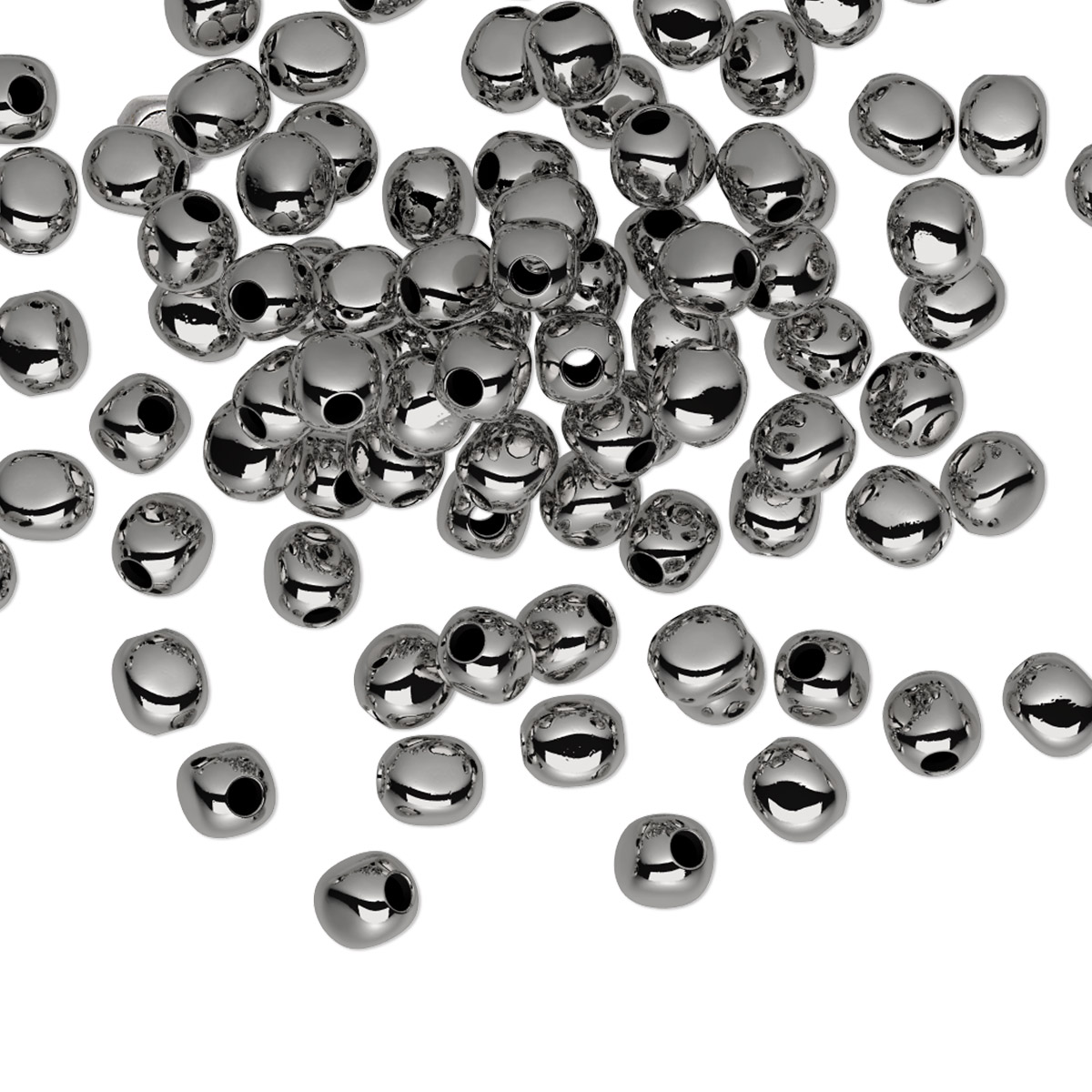 Bead, gunmetal-plated brass, 4mm rounded square. Sold per pkg of 100 ...