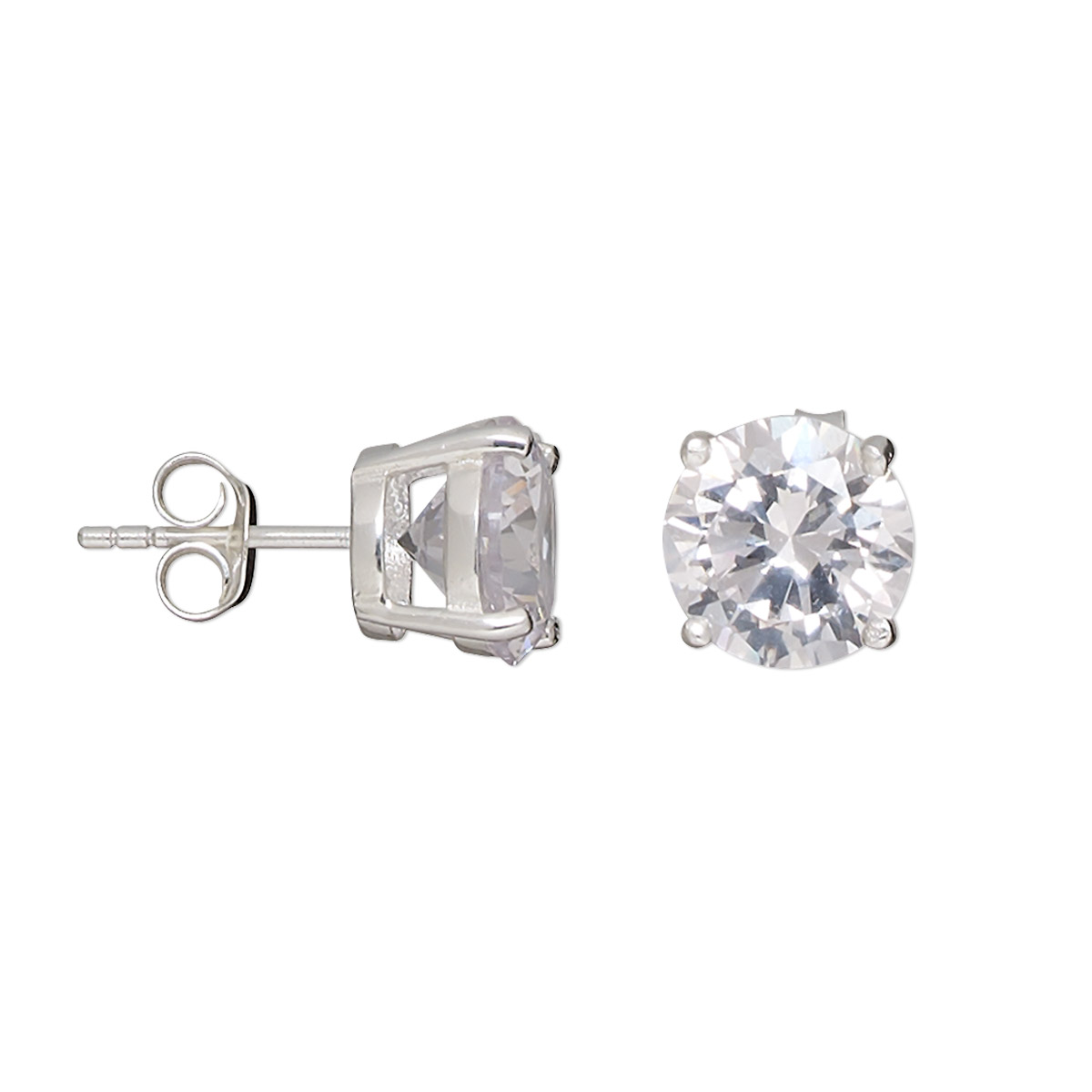 Earstud, sterling silver and cubic zirconia, clear, 10mm faceted round ...