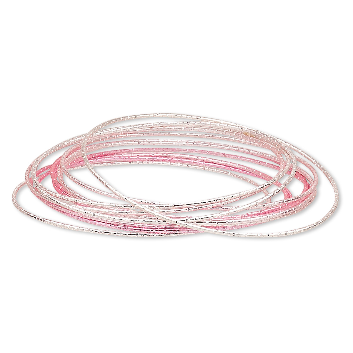 Bracelet, bangle, steel, pale pink / light pink / pink, 1mm wide, 8 ...