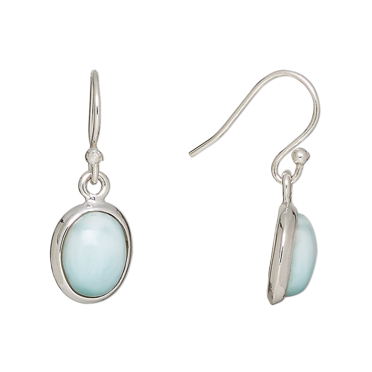 Earring, larimar (natural) and sterling silver, 24mm with 10x8mm oval ...