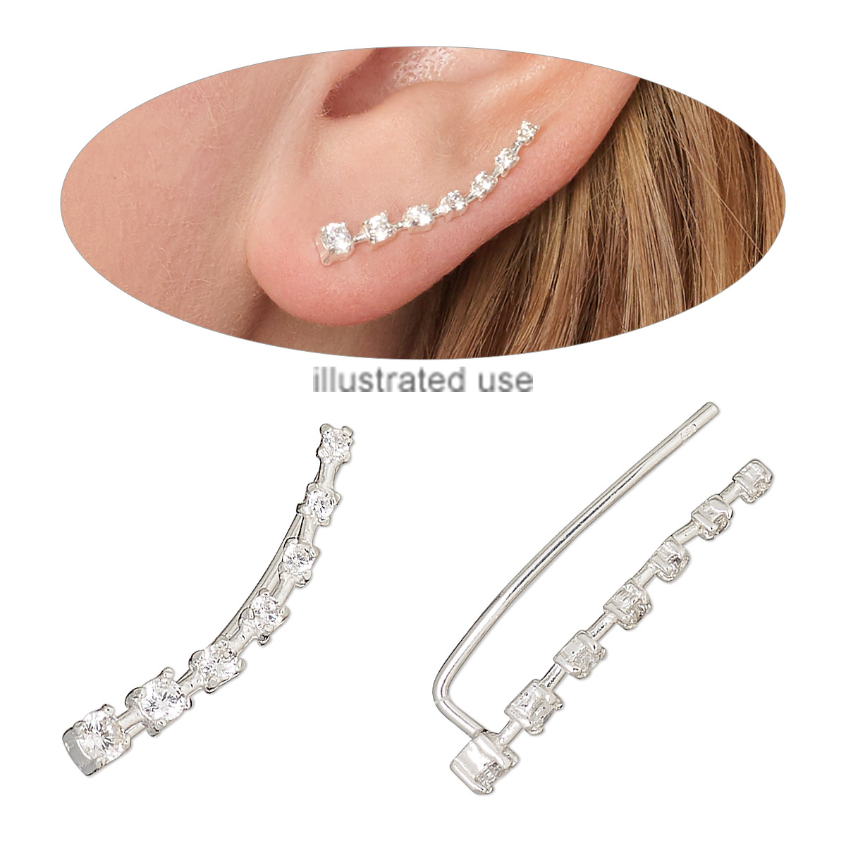 Ear climber, Create Compliments®, cubic zirconia and sterling silver ...