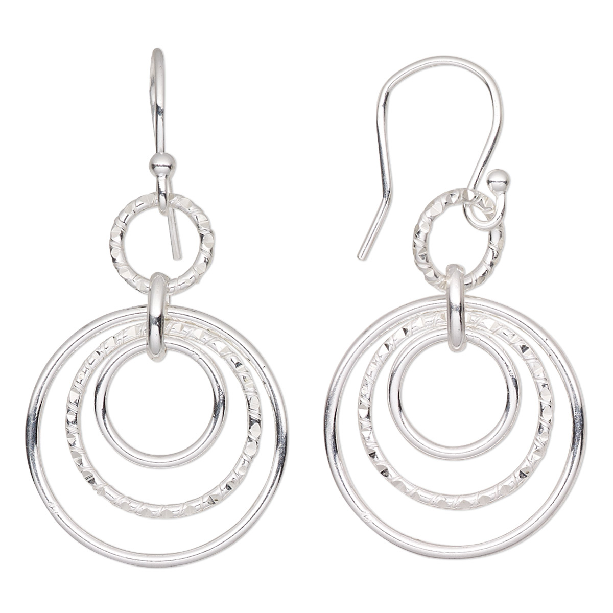 Earring, Create Compliments®, sterling silver, 42mm with diamond-cut ...