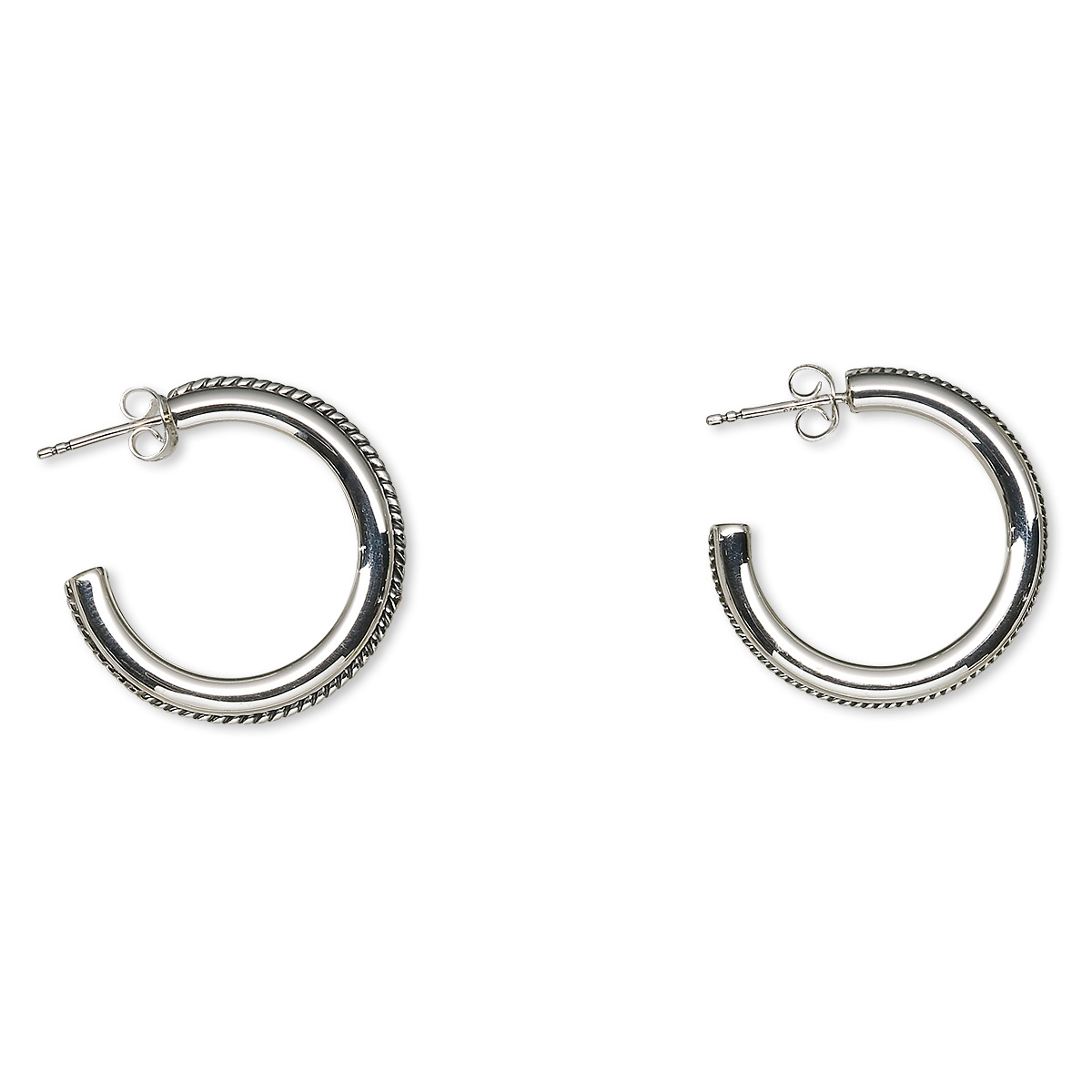 Earring, sterling silver, 26mm round hoop with twisted wire design and ...