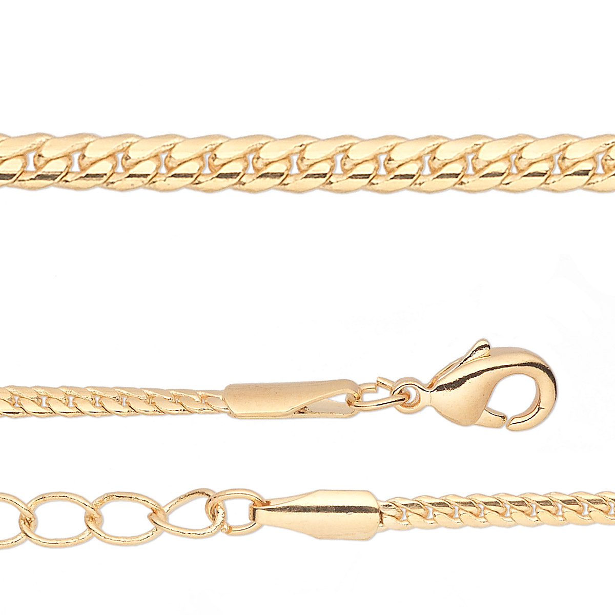 Chain, gold-finished brass, 2mm curb, 18 inches with 1-1/4 inch ...