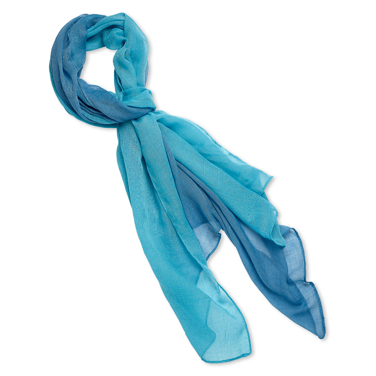 Scarf, polyester, blue and turquoise blue, 60x24-inch rectangle. Sold ...