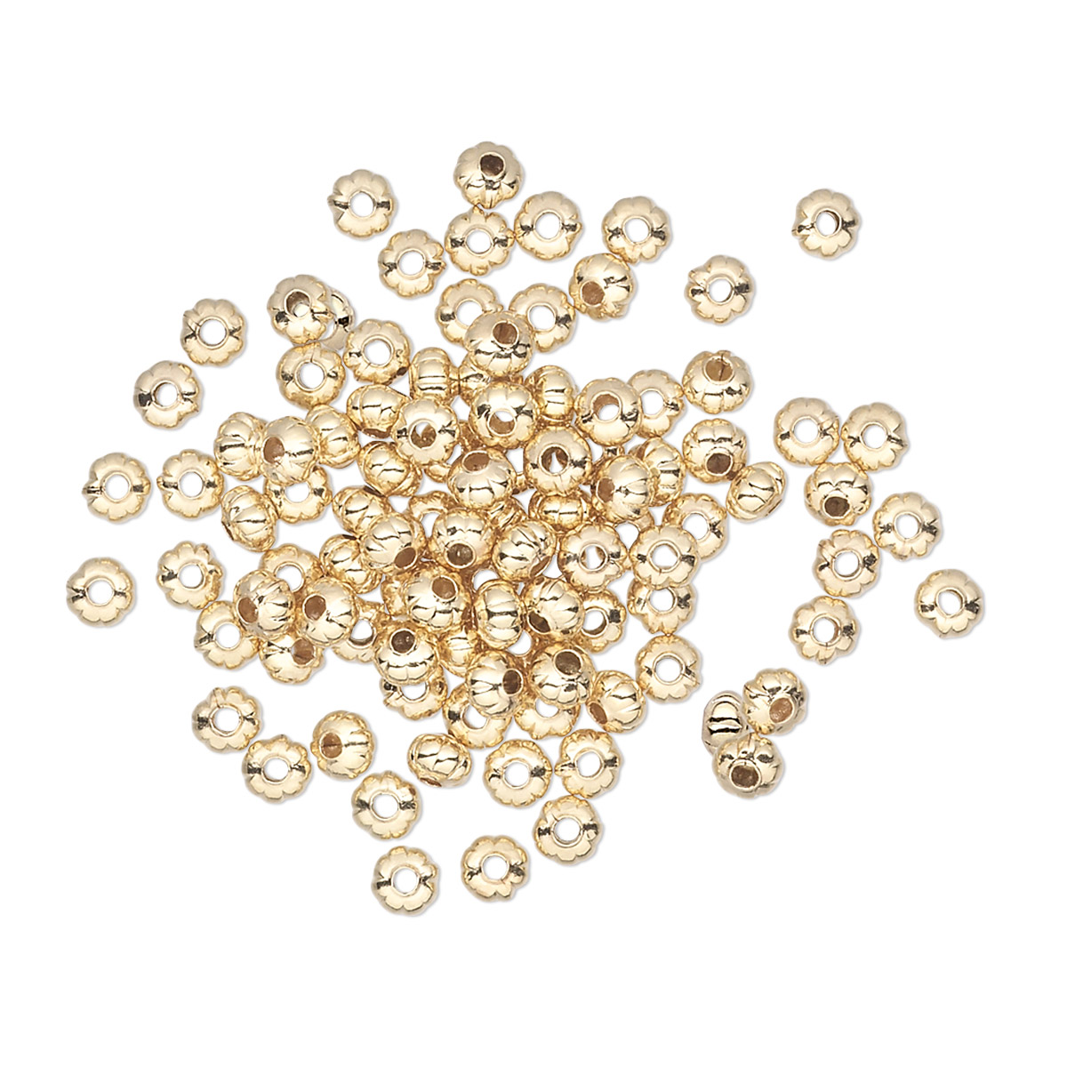 Bead, gold-plated brass, 3x2mm corrugated rondelle. Sold per pkg of 100 ...