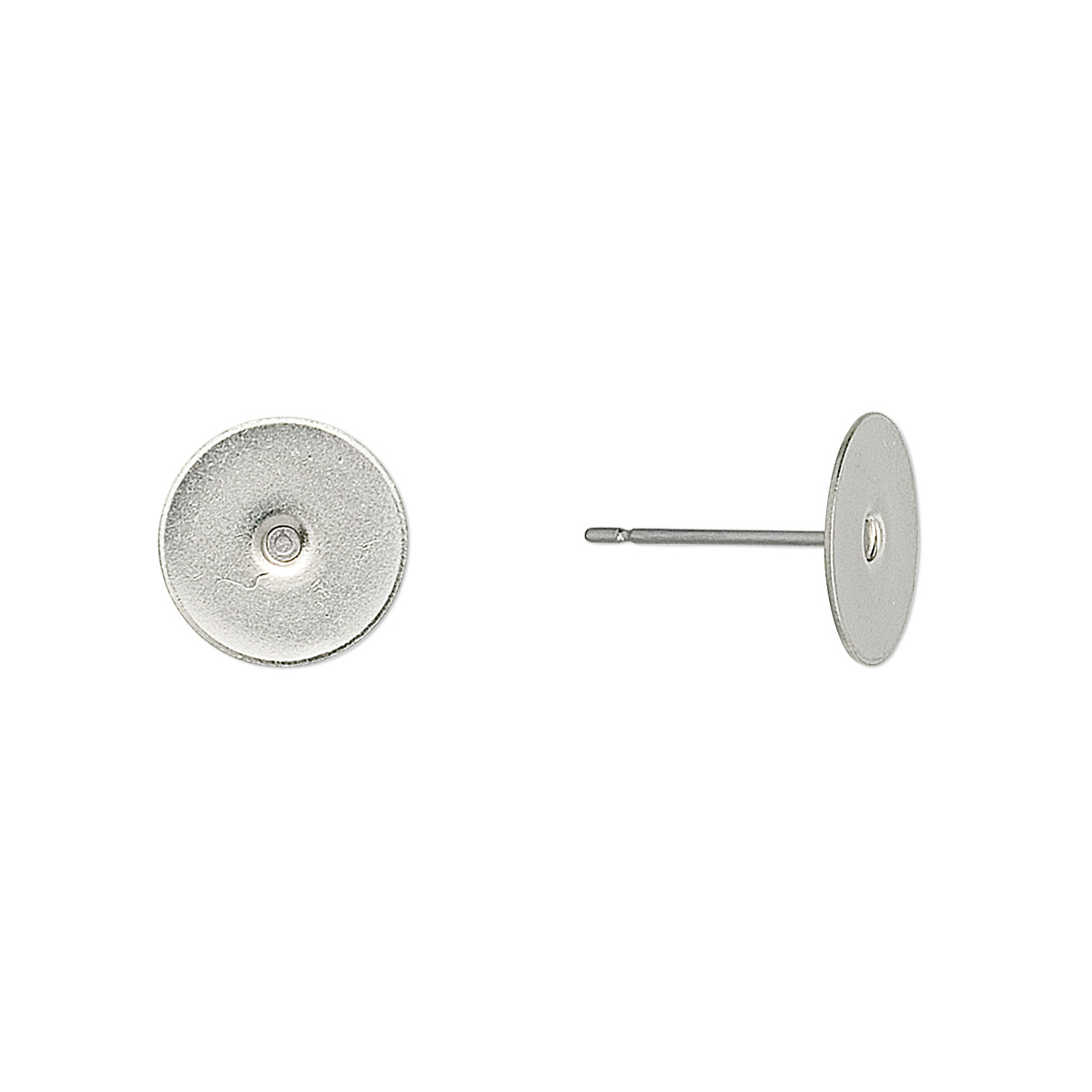 Earstud, silver-finished brass, 10mm flat pad. Sold per pkg of 50 pairs ...