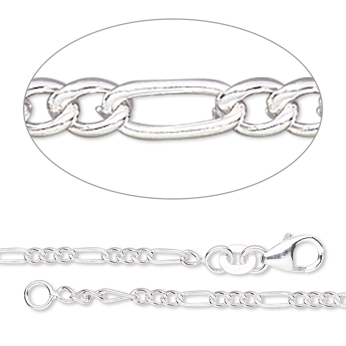 Chain, sterling silver-filled, 2.2mm Figaro, 36 inches with lobster ...