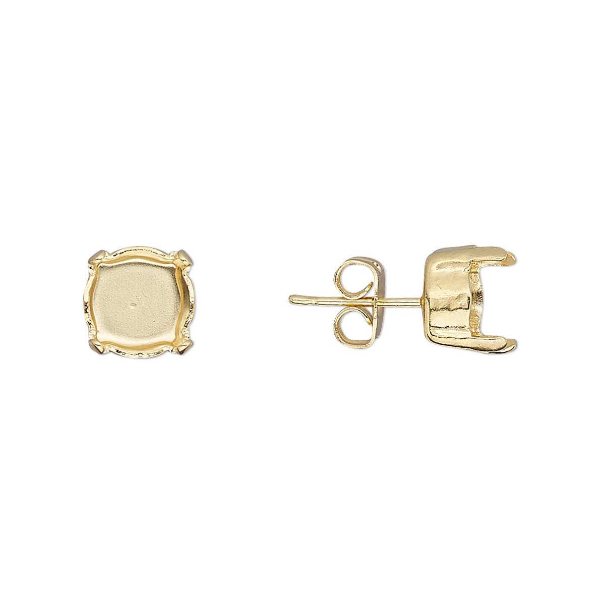 Earstud, gold-plated brass and steel, 8mm with post and SS39 4-prong ...