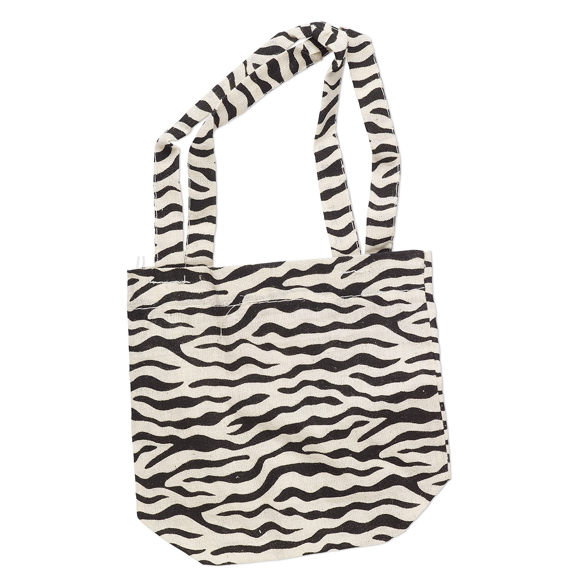 Pouch, cotton, natural and black, 5-inch square with zebra print design ...