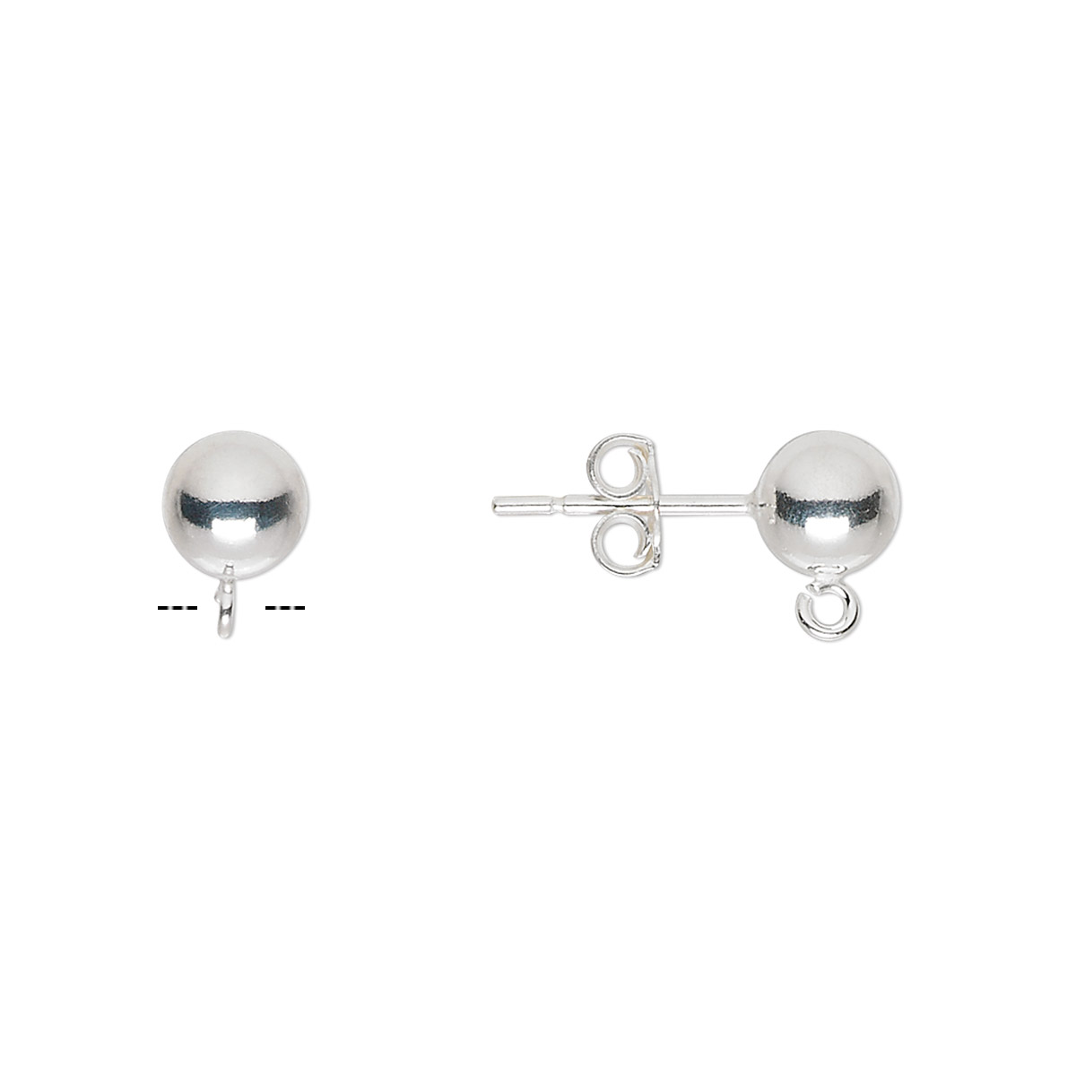 Earstud, sterling silver, 6mm ball with open loop. Sold per pkg of 2 ...