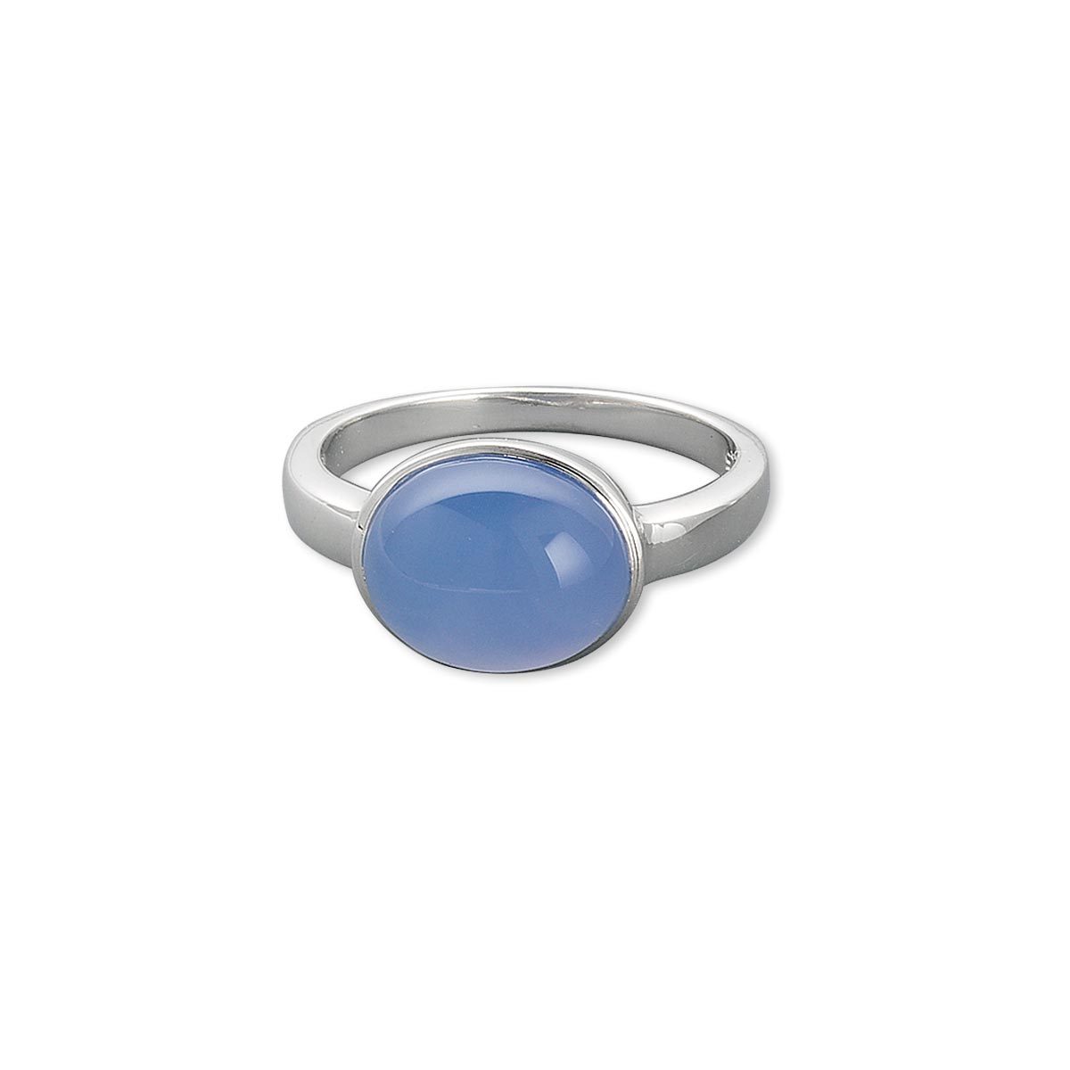 Ring, sterling silver and blue chalcedony (dyed), 11x9mm oval cabochon ...