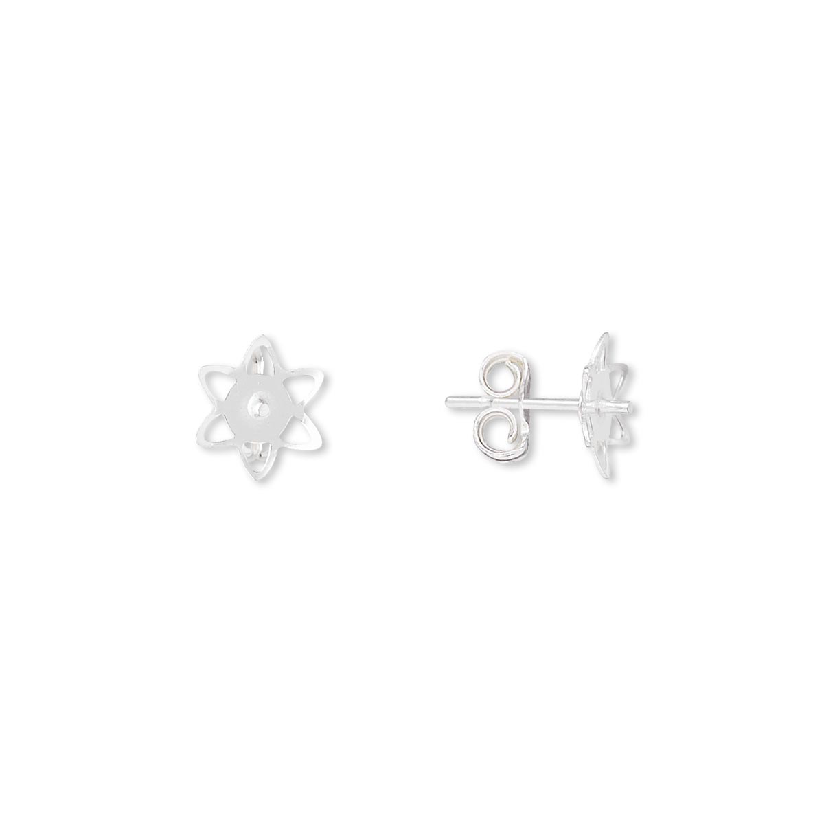 Earstud, sterling silver, 7mm flower with 2mm peg, fits 4-6mm half ...