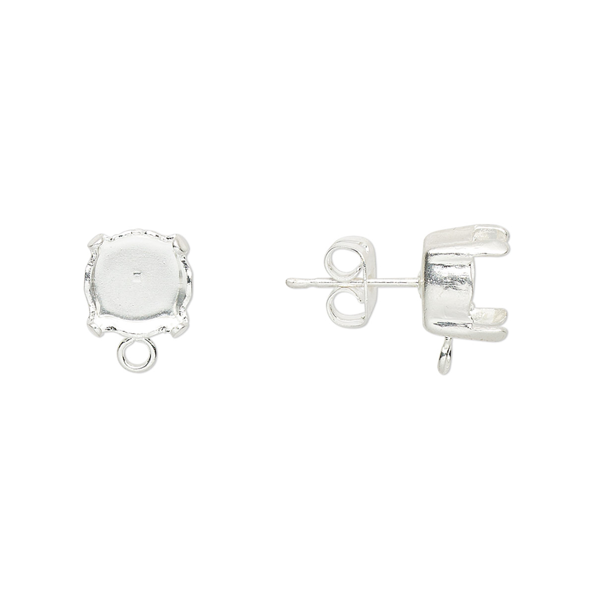 Earstud, silver-plated brass and steel, 11x8mm with post and SS39 4 ...
