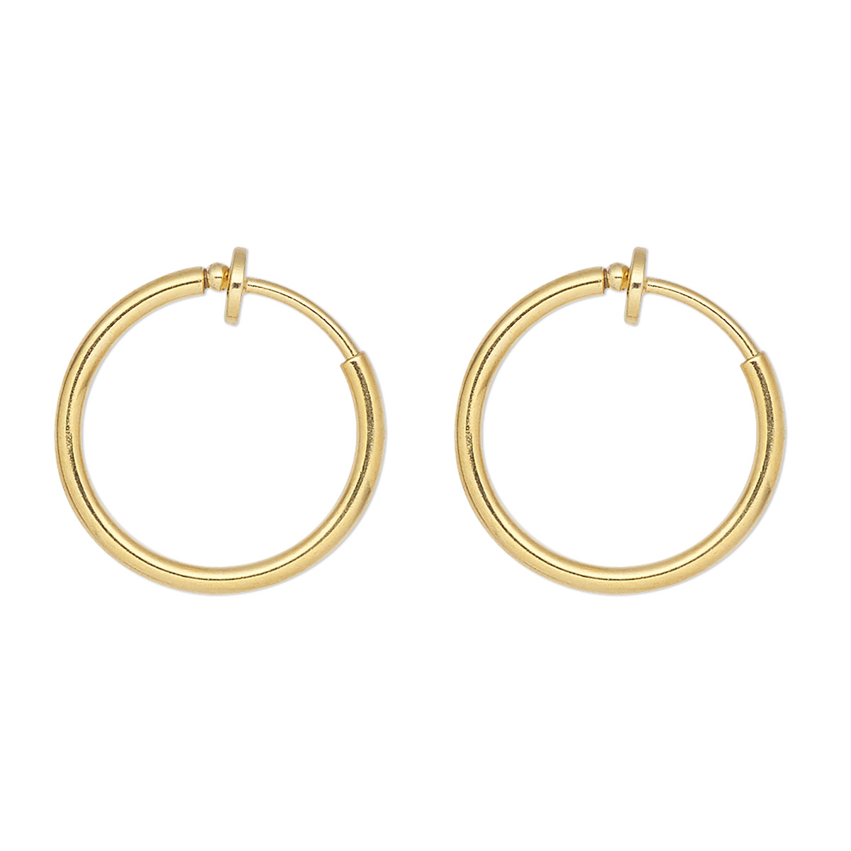 Earring, gold-plated brass, 17mm round hoop with pierced-look spring ...