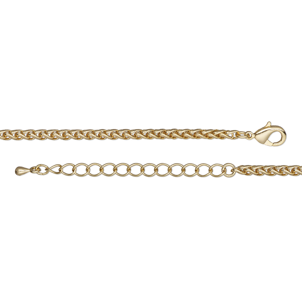 Chain, gold-finished brass, 3.2mm ponytail, 16 inches with 2-inch ...