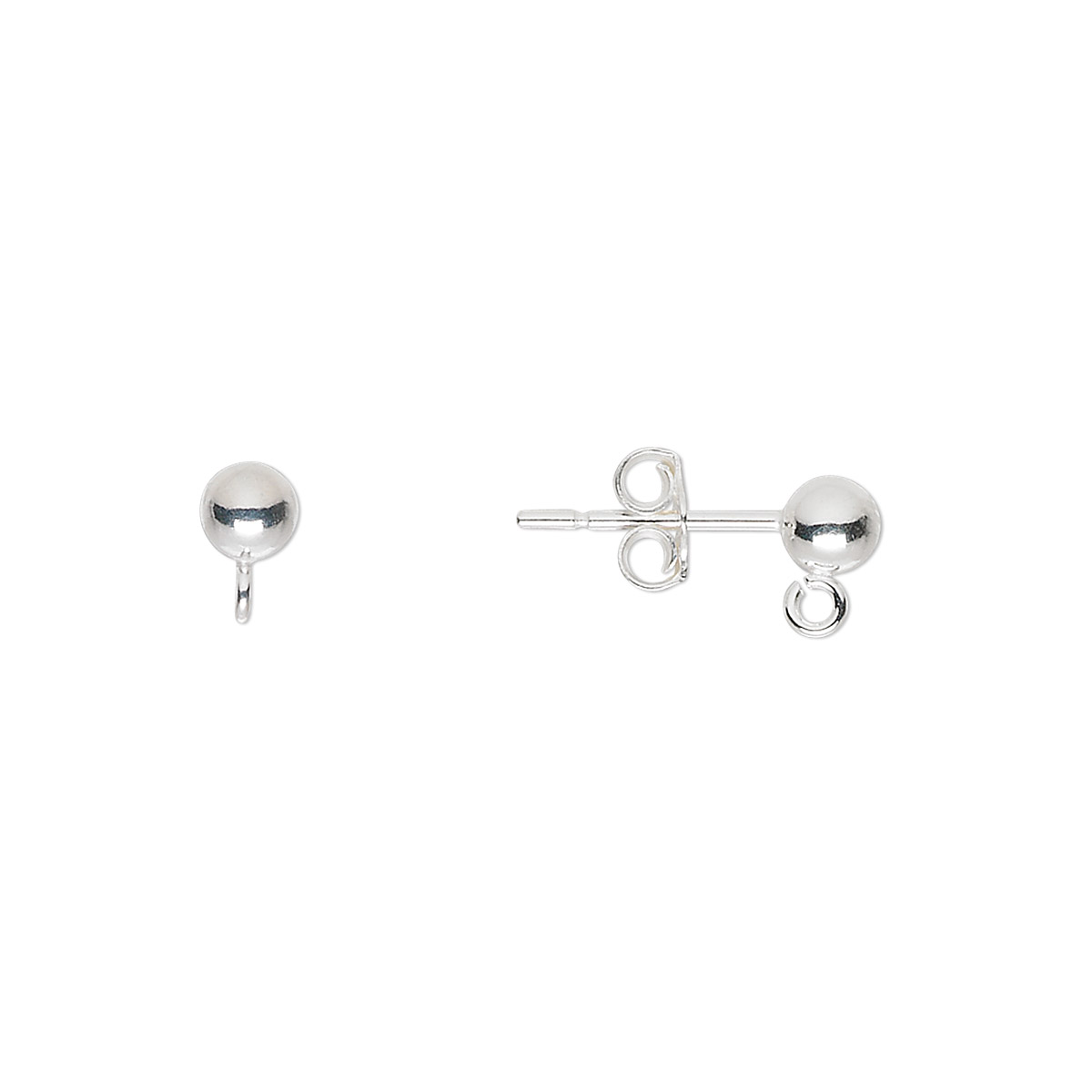 Earstud, sterling silver, 4mm ball with open loop. Sold per pkg of 5 ...