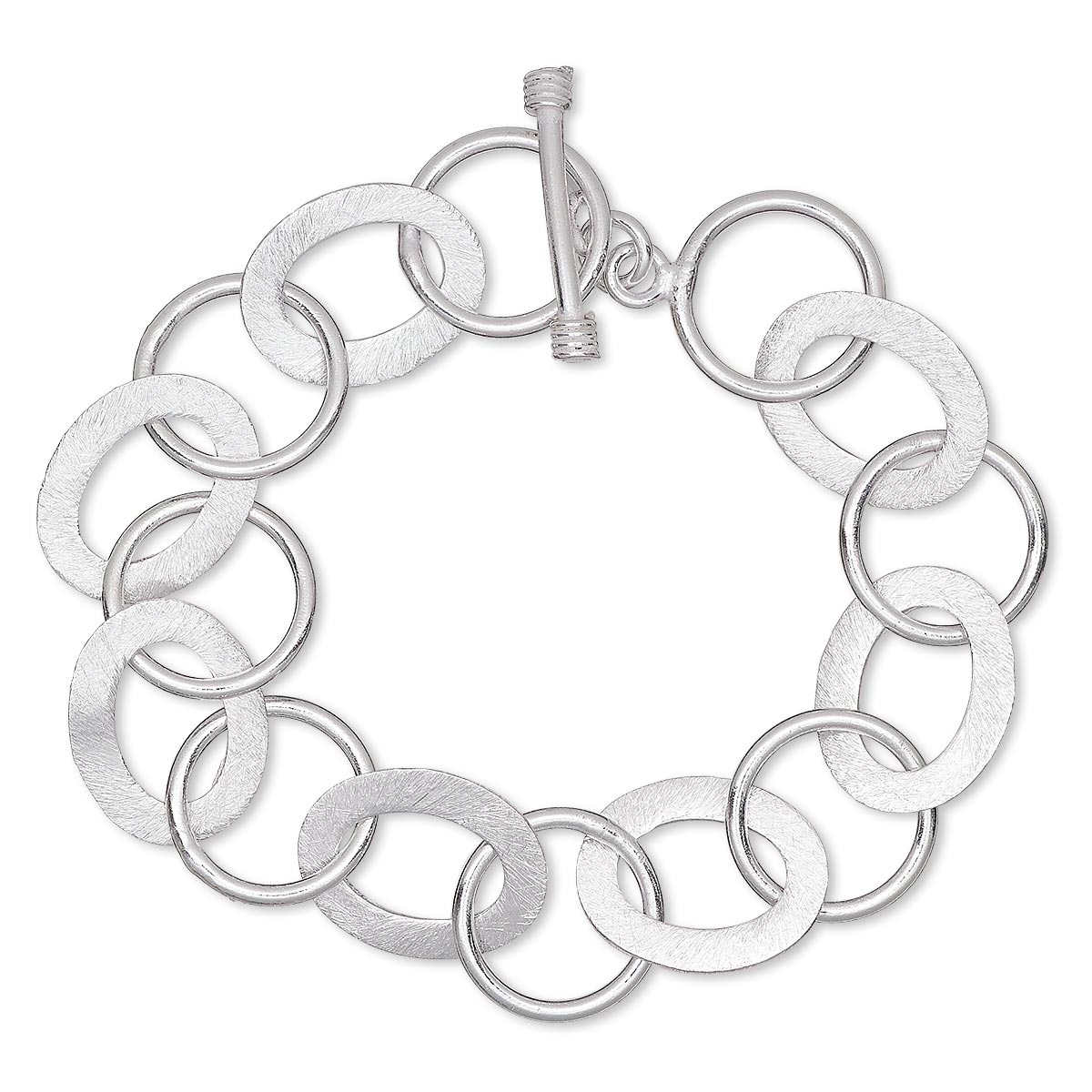 Bracelet, silver-plated copper, 15mm smooth open round and 18x14mm