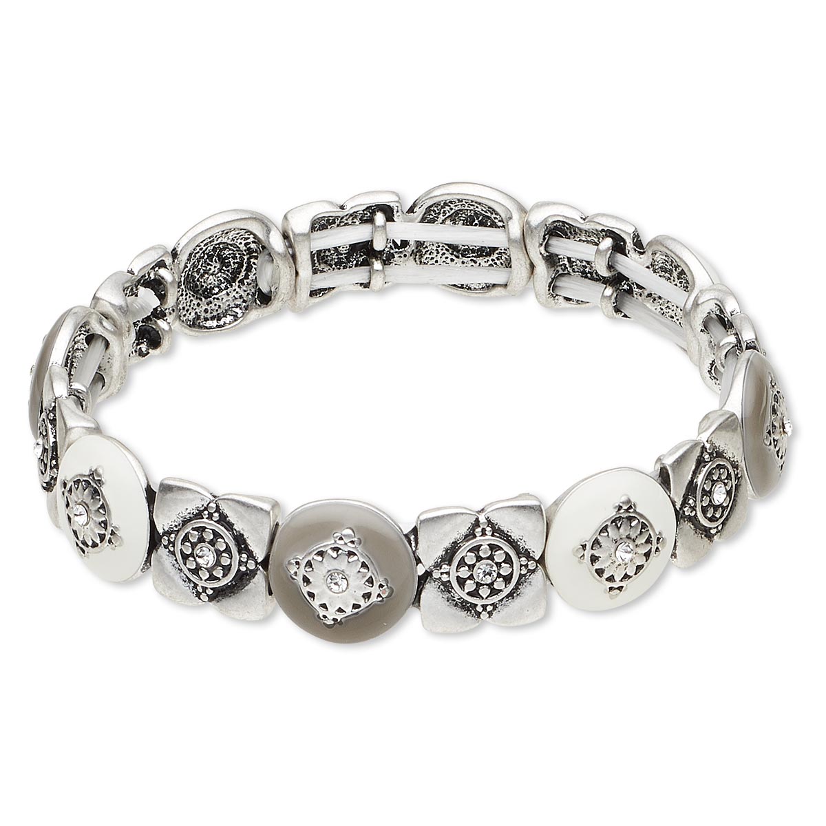 Bracelet, stretch, Crystal Passions® / epoxy / antique silver-finished ...