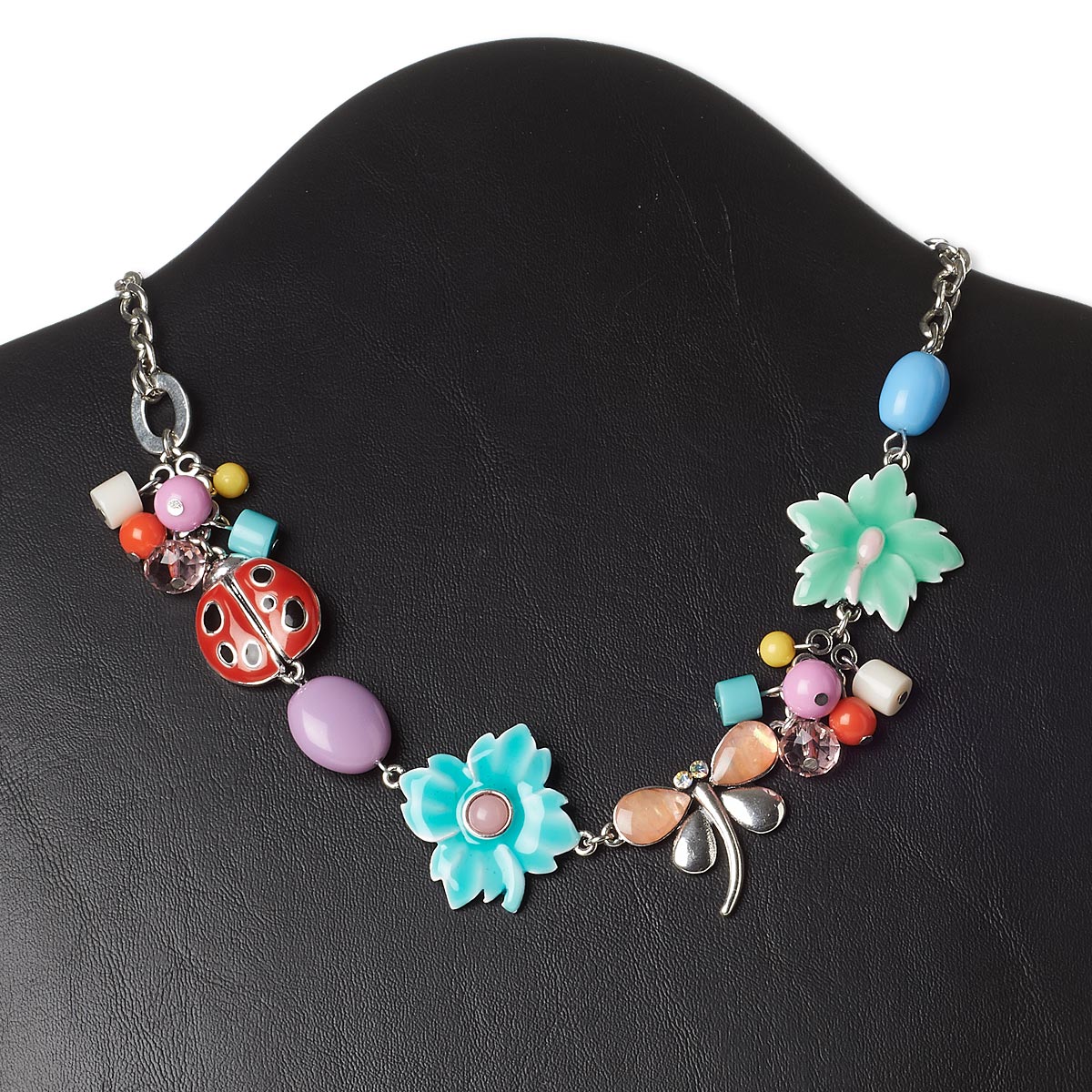 Necklace, abalone shell (dyed) / acrylic / glass / glass rhinestone ...