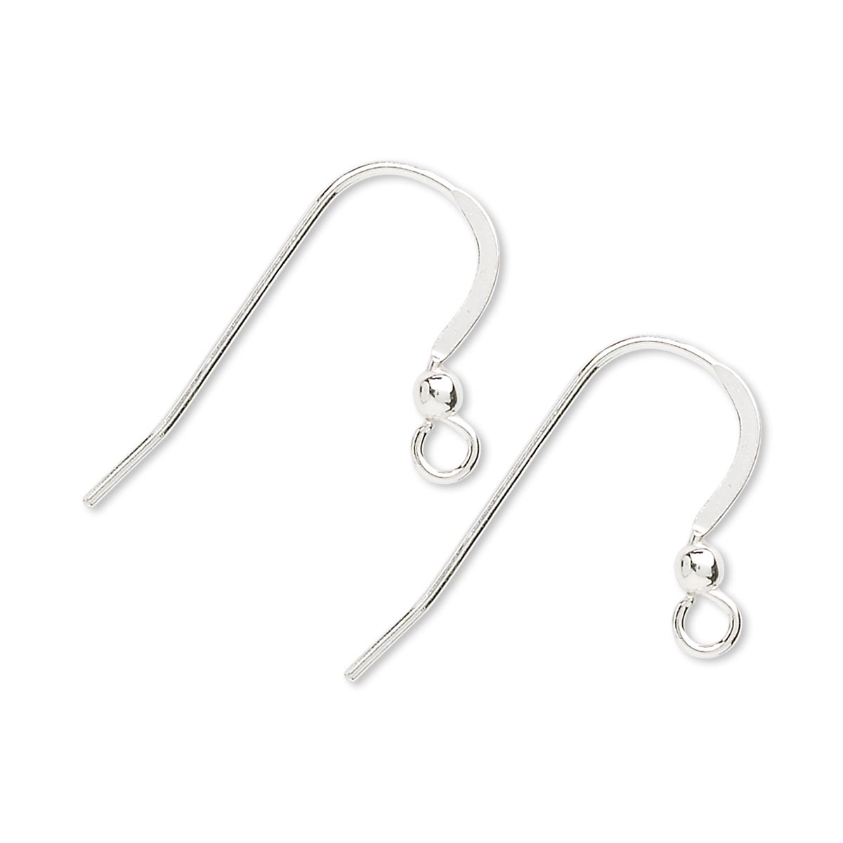 Ear wire, sterling silver, 17mm flat fishhook with 2.5mm ball and open ...