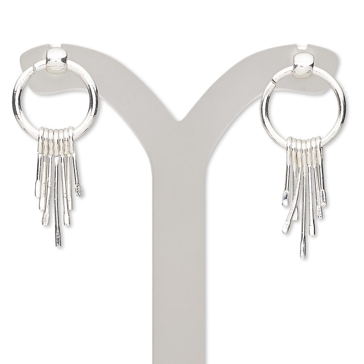 Earring, silver-finished steel, 30mm with ring and dangles with post ...