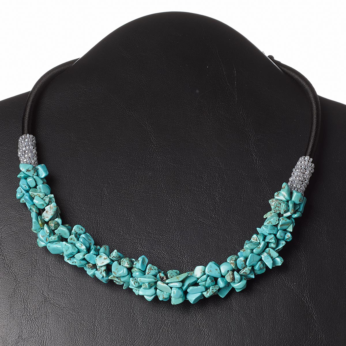 Necklace, magnesite (dyed / stabilized) / nylon cord / glass / plastic ...