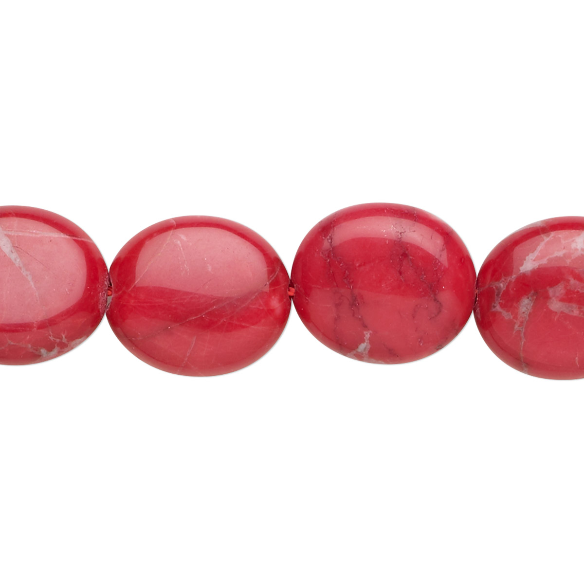 Bead, howlite (dyed), red, 14x12mm flat oval, B grade, Mohs hardness 3 ...