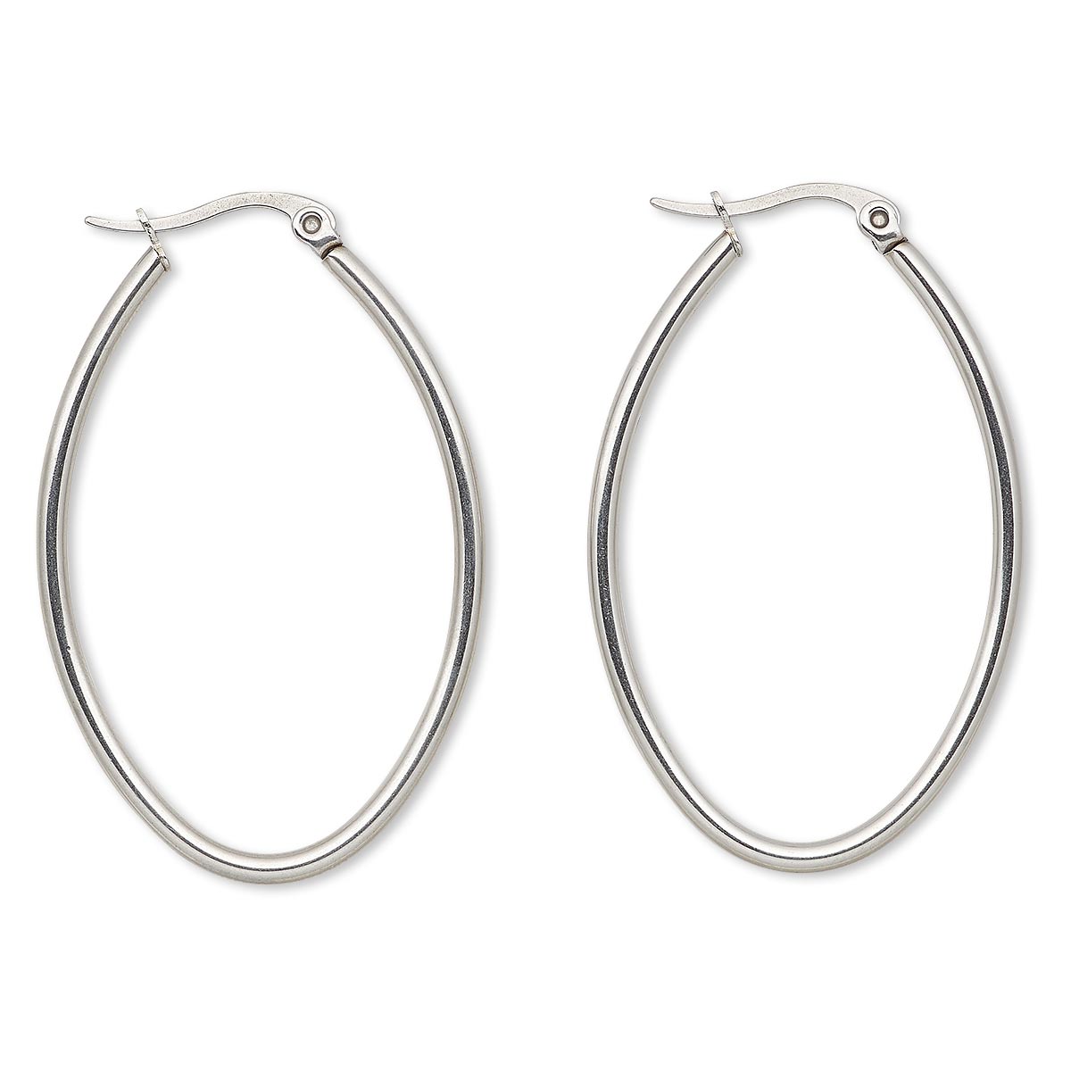 Earring, stainless steel, 44x28mm oval hoop. Sold per pair. - Fire ...