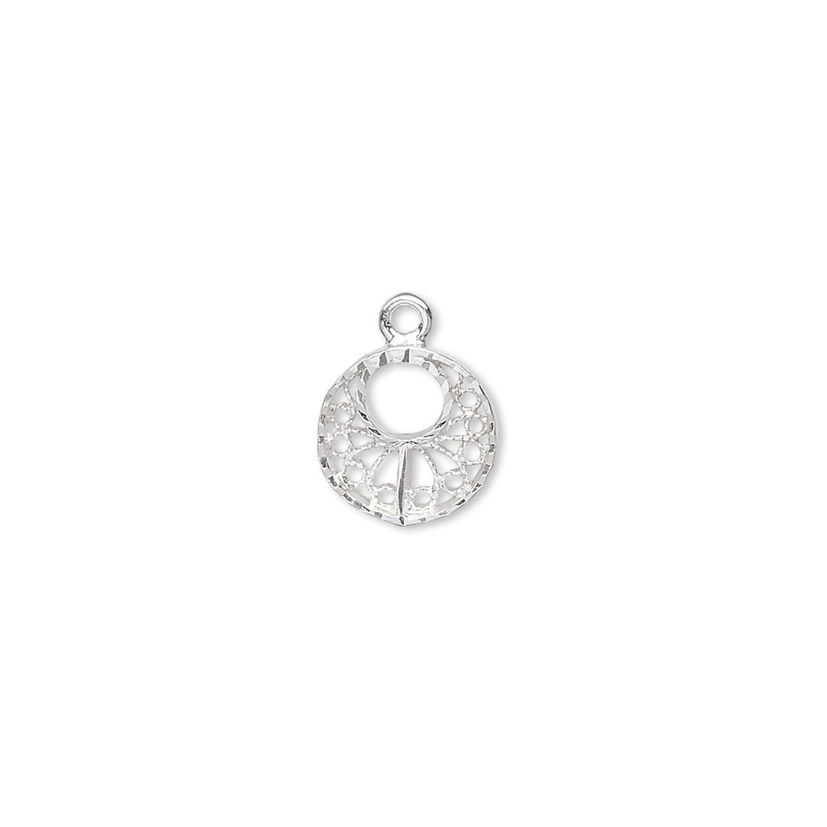 Drop, sterling silver, 12.5x9.5x1.5mm diamond-cut round go-go. Sold ...