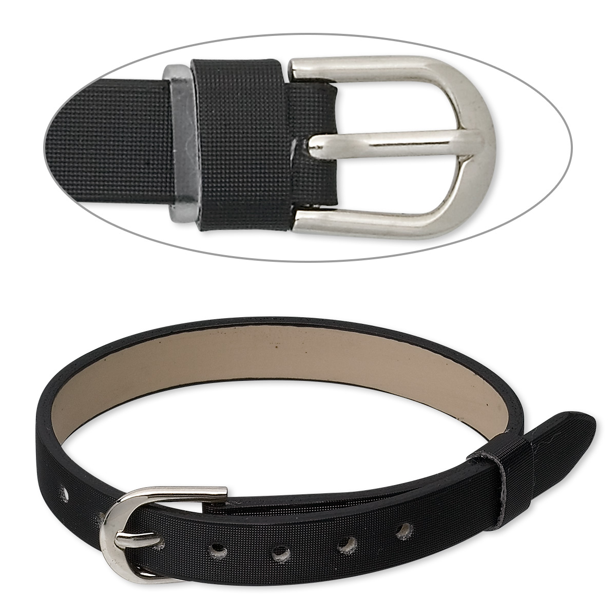 Bracelet component, polyurethane and brass, black, 8mm wide, adjustable ...