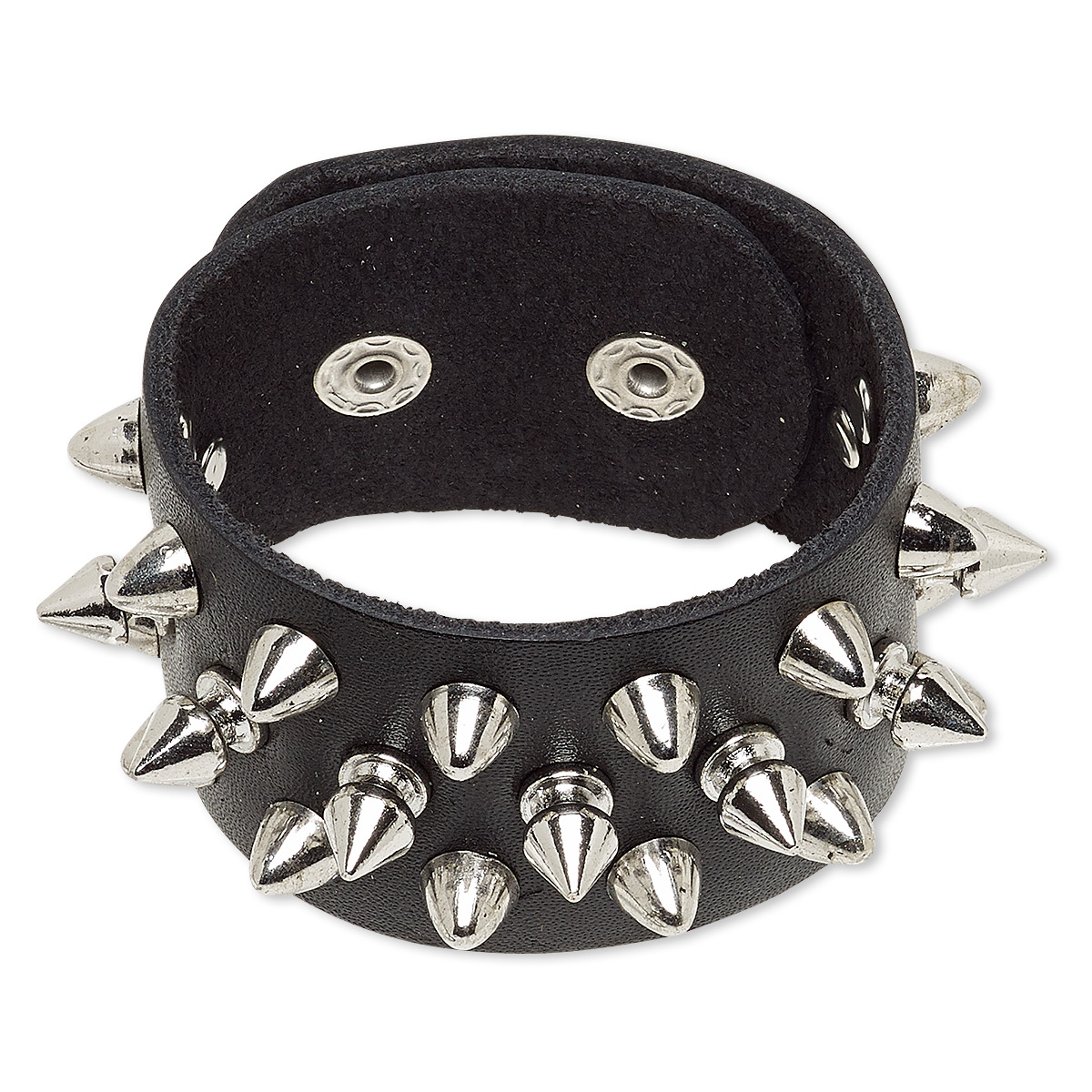 Bracelet, leather (dyed) and imitation rhodium-plated steel, black ...