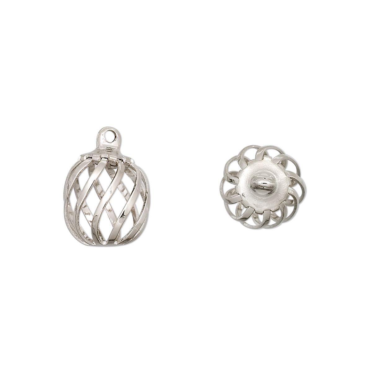 Drop, imitation nickel-plated steel and brass, 11x9mm swirled oval bead ...
