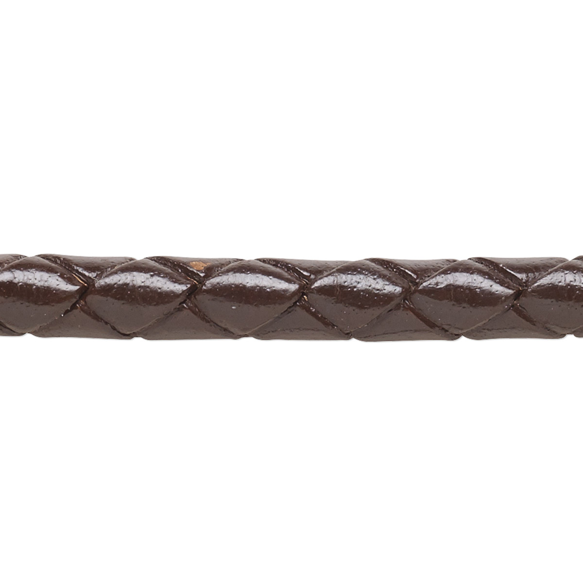 Bolo cord, leather (dyed), brown, 6-6.5mm braided round. Sold per 5 ...