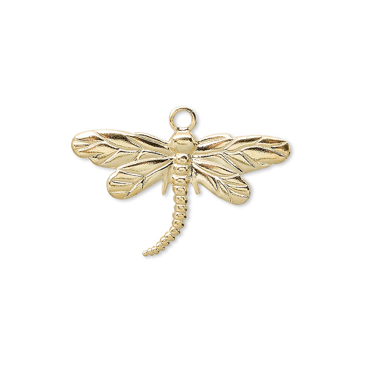 Charm, gold-plated brass, 26x15mm single-sided dragonfly. Sold per pkg ...