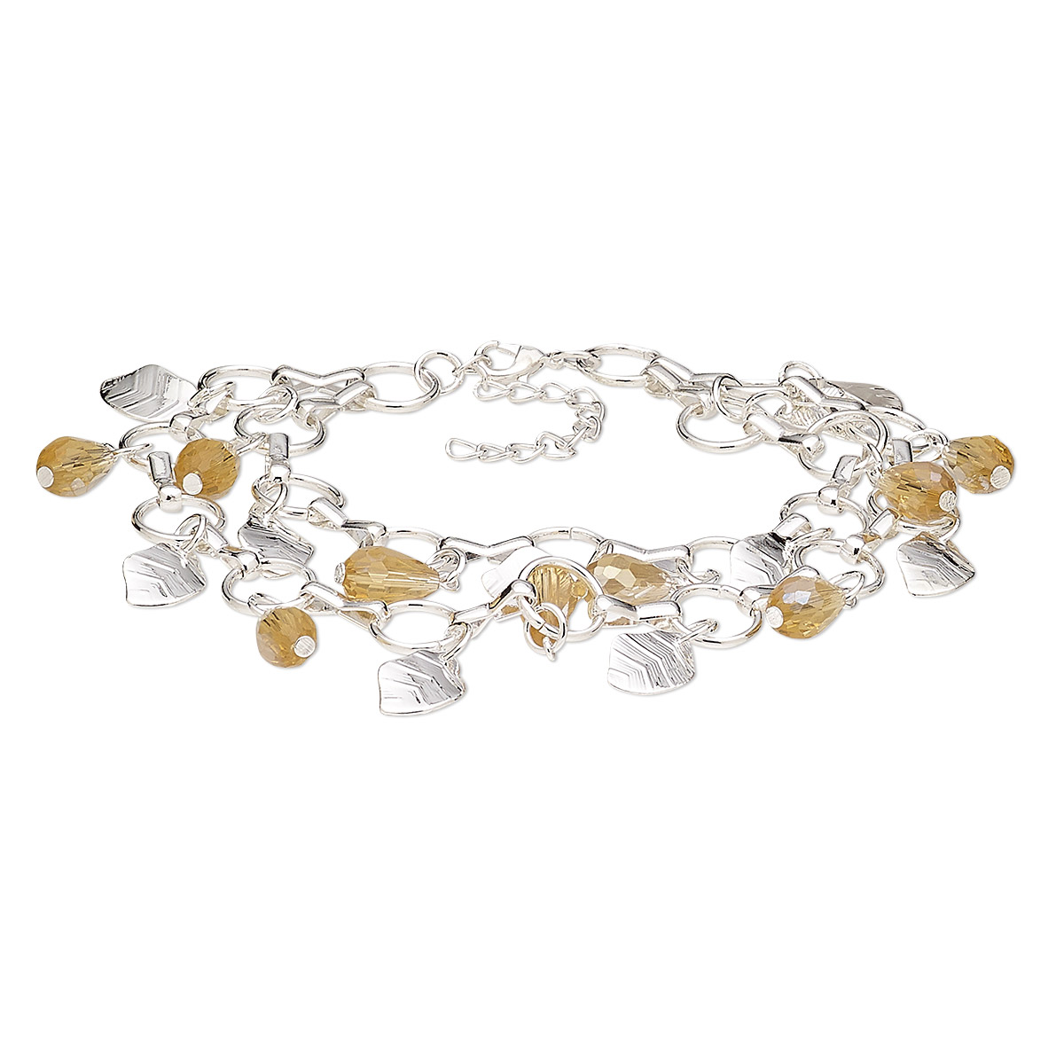 Bracelet, 2-strand, glass and silver-plated steel, topaz yellow AB ...