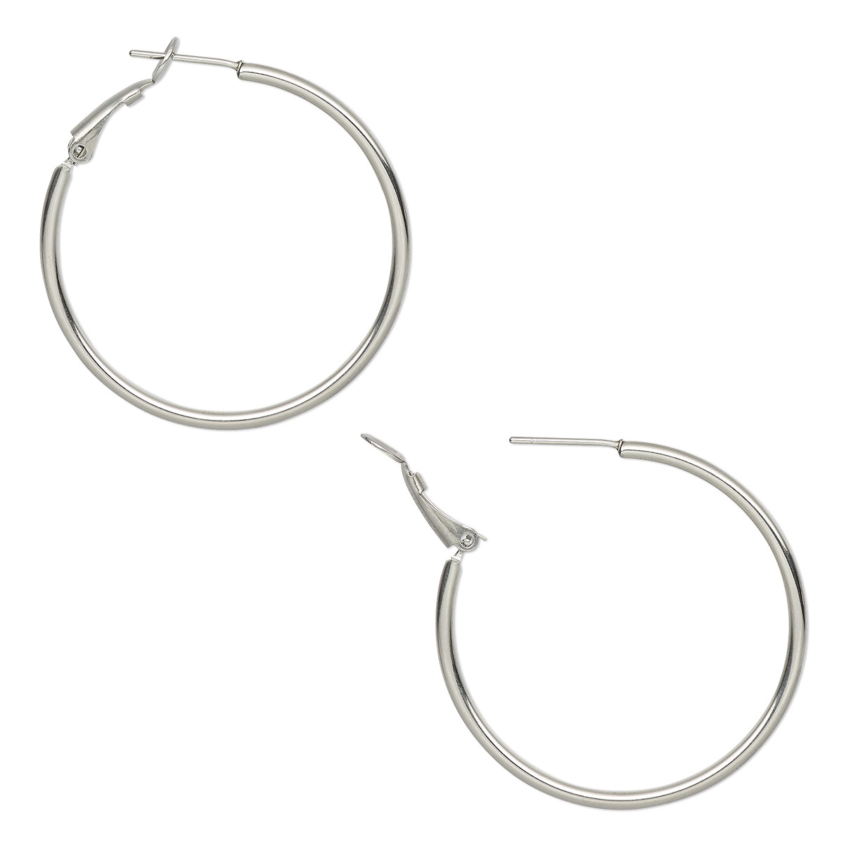Earring, stainless steel, 40mm round hoop. Sold per pair. - Fire ...